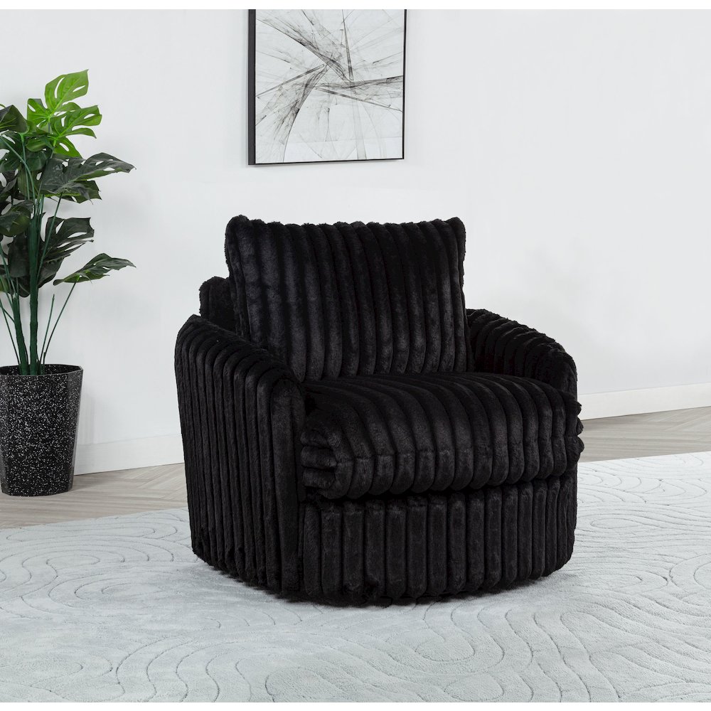 Sarco Corduroy Upholstered Swivel Accent Arm Chair Black. Picture 2