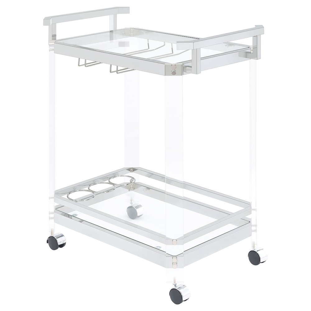 Jefferson 2-tier Glass Shelf Acrylic Bar Cart Chrome. Picture 1
