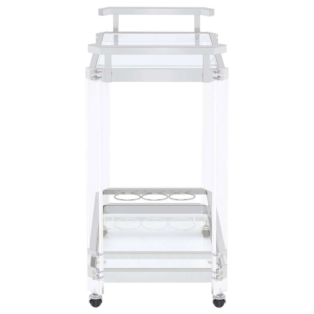Jefferson 2-tier Glass Shelf Acrylic Bar Cart Chrome. Picture 3