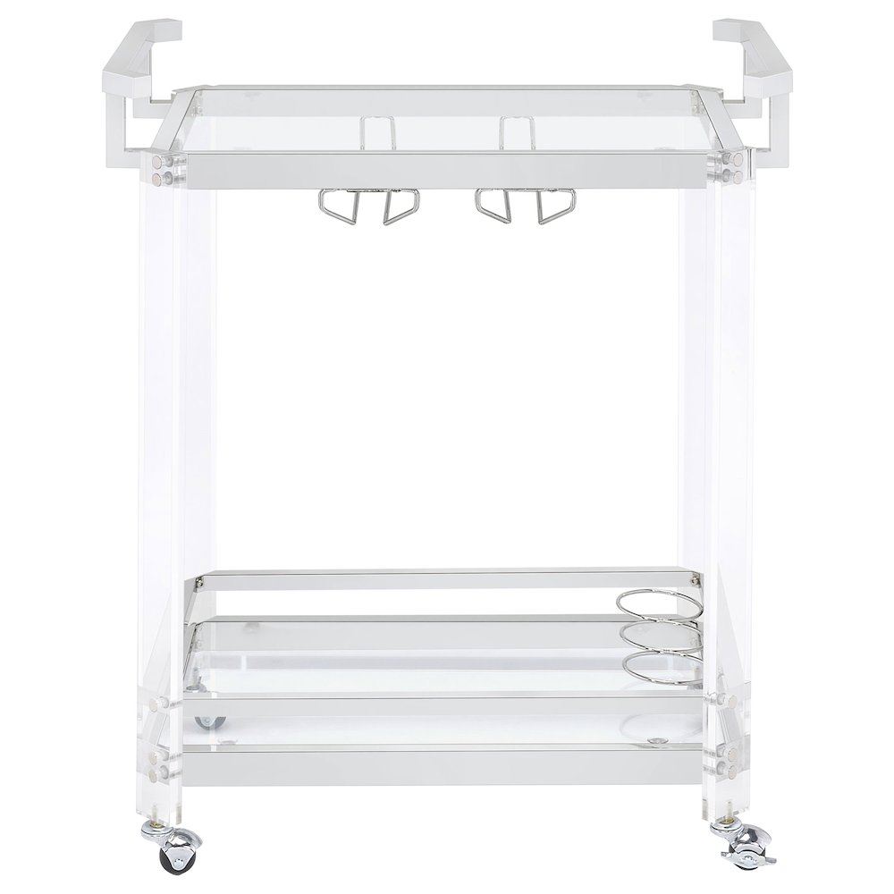 Jefferson 2-tier Glass Shelf Acrylic Bar Cart Chrome. Picture 4