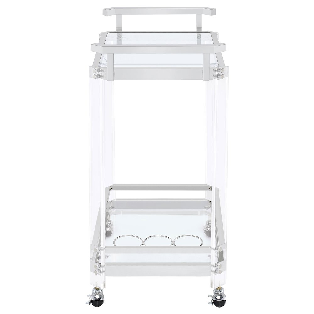 Jefferson 2-tier Glass Shelf Acrylic Bar Cart Chrome. Picture 5