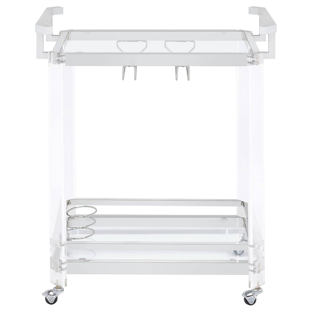 Jefferson 2-tier Glass Shelf Acrylic Bar Cart Chrome. Picture 6
