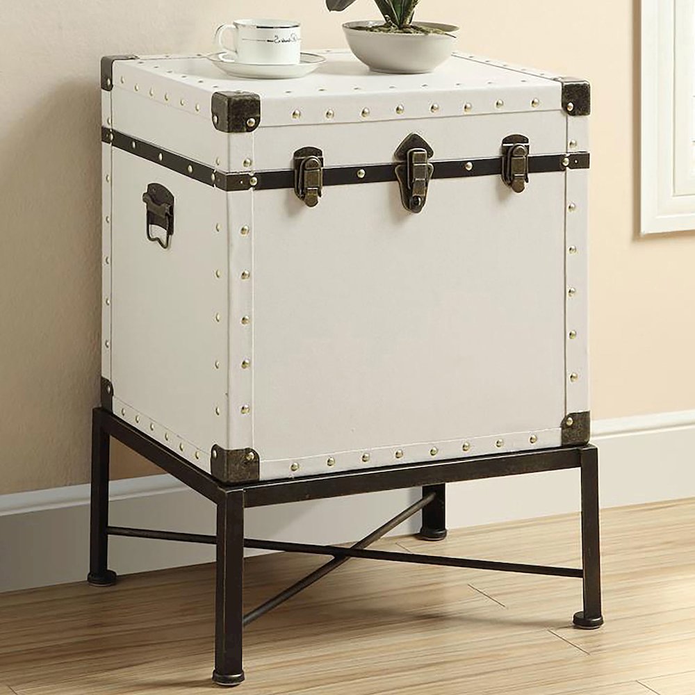 Nancy Upholstered Vintage Side Table Storage Trunk White. Picture 8