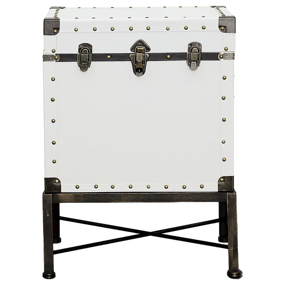 Nancy Upholstered Vintage Side Table Storage Trunk White. Picture 3