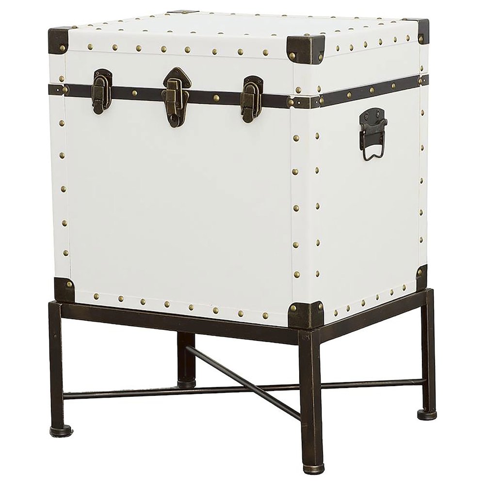 Nancy Upholstered Vintage Side Table Storage Trunk White. Picture 4