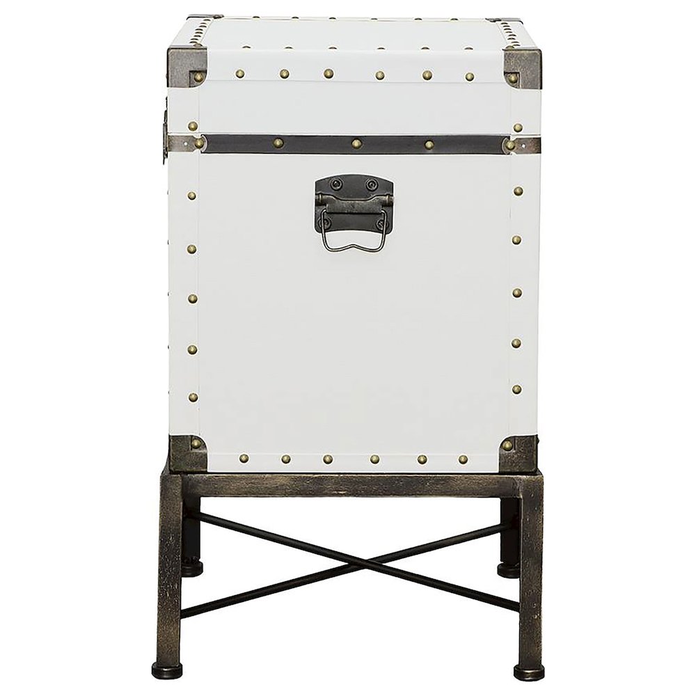 Nancy Upholstered Vintage Side Table Storage Trunk White. Picture 5