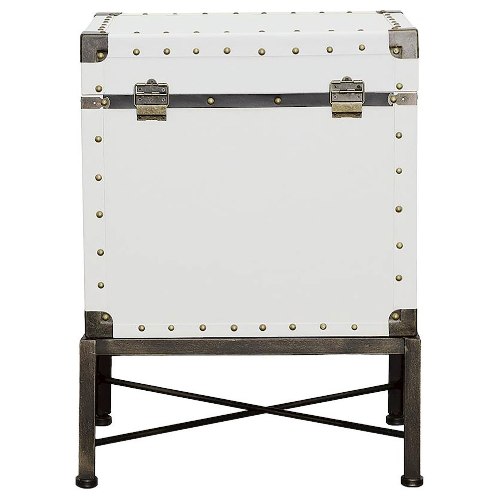 Nancy Upholstered Vintage Side Table Storage Trunk White. Picture 6