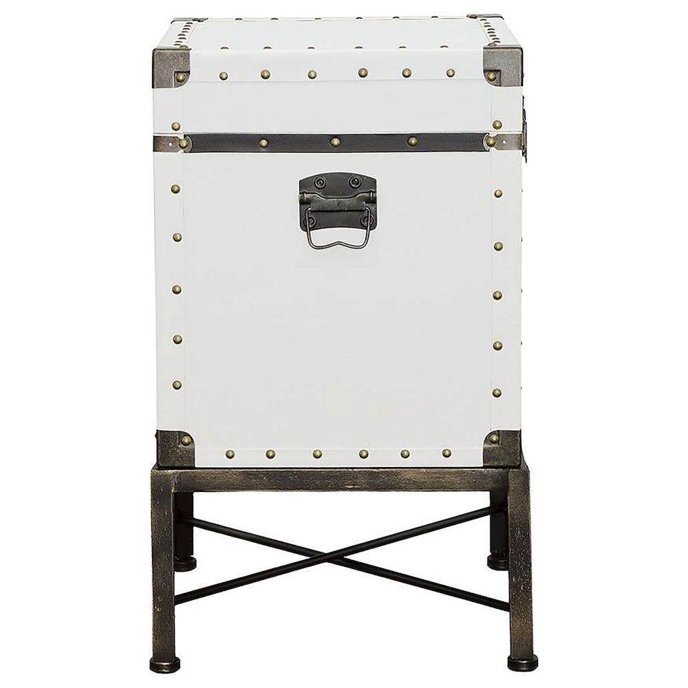 Nancy Upholstered Vintage Side Table Storage Trunk White. Picture 7