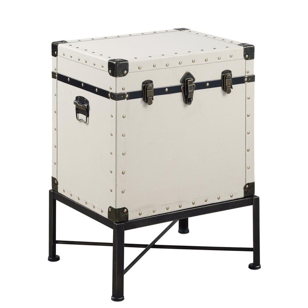 White Accent Cabinet with Nailhead Trim, Storage Trunk, Lift Top End Table. Picture 1