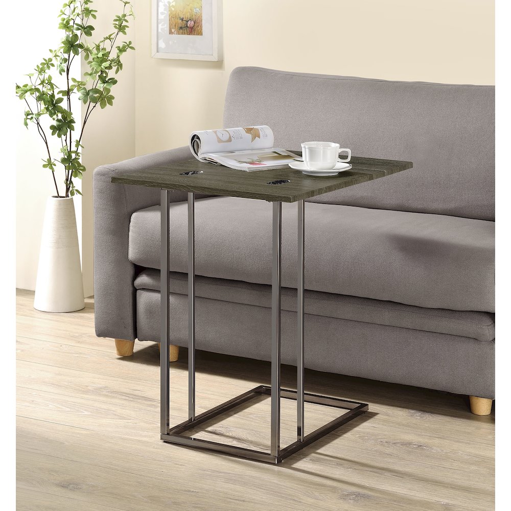 Pedro Expandable C-Shaped Sofa Side Table Weathered Grey. Picture 12