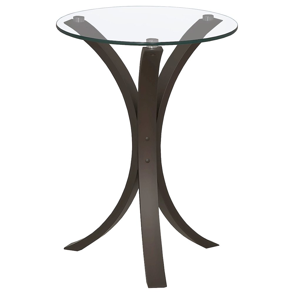 Edgar Round Glass Top Accent Side Table Cappuccino. Picture 3