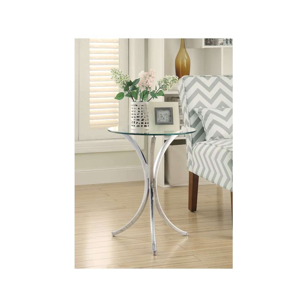 Eloise Round Glass Top Accent Side Table Chrome. Picture 3