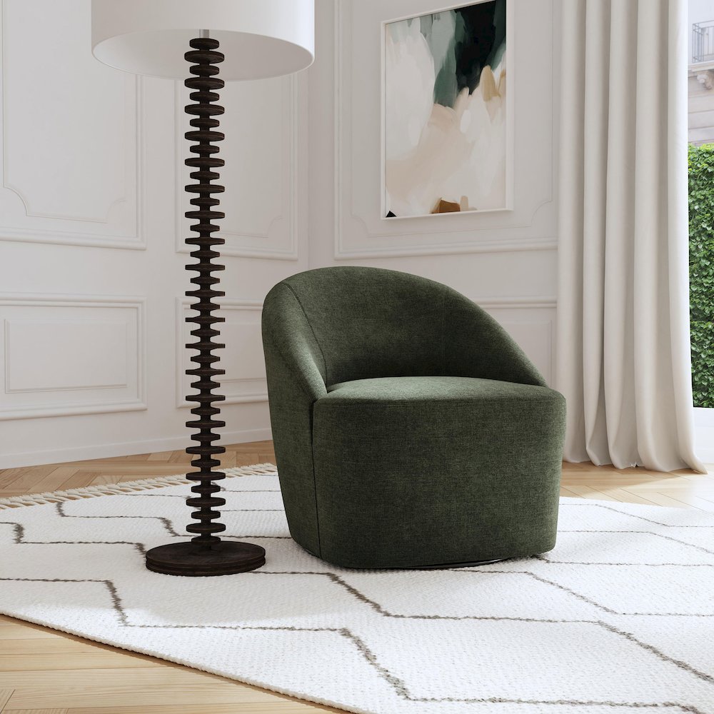 Leon Upholstered Barrel Accent Swivel Chair Hunter Green. Picture 10