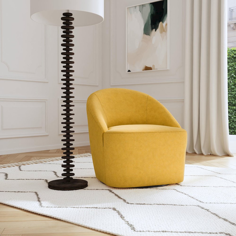 Leon Upholstered Barrel Accent Swivel Chair Mustard Yellow. Picture 10