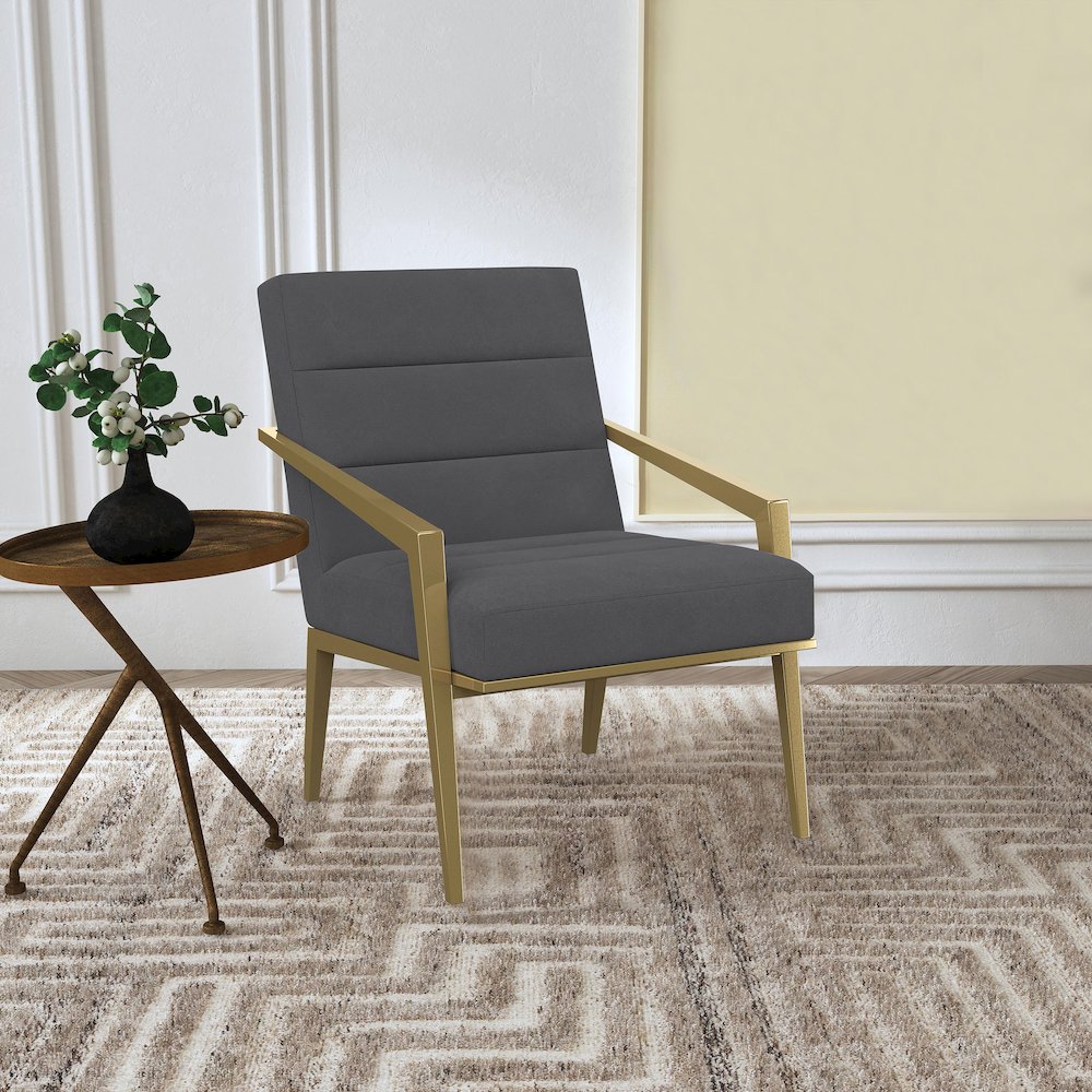 Kirra Upholstered Metal Arm Accent Chair Dark Grey. Picture 11
