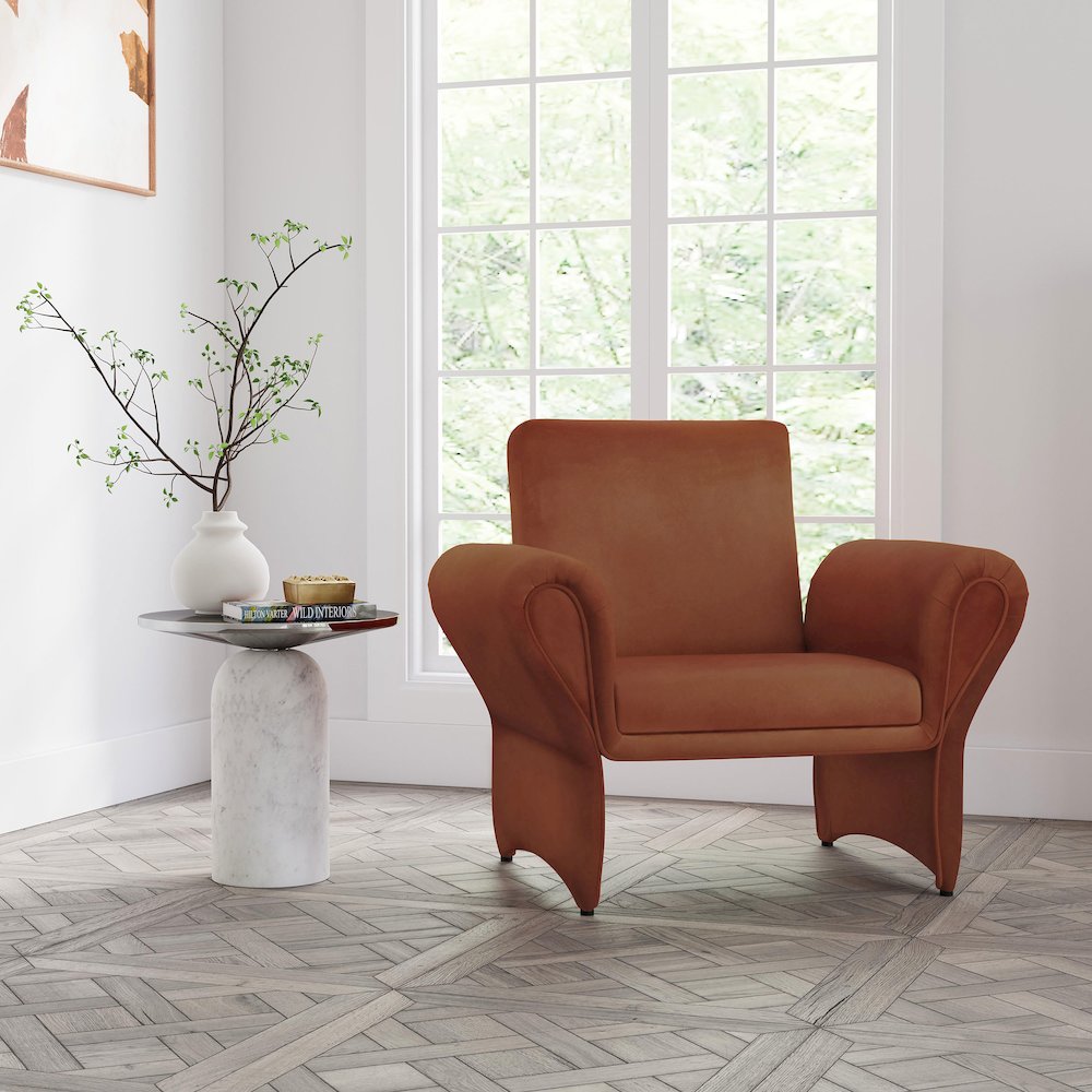 Liana Upholstered Roll Arm Accent Armchair Rust Orange. Picture 11