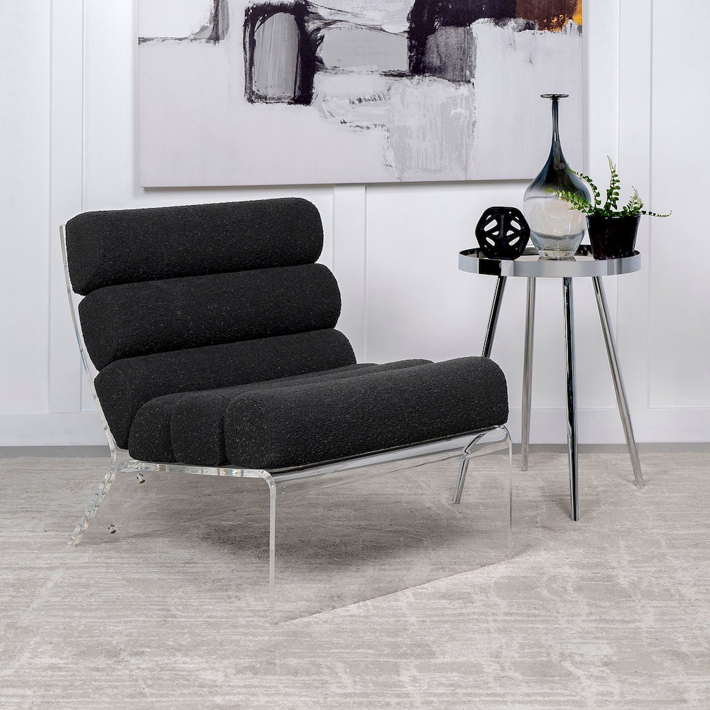 Serreta Boucle Upholstered Armless Acrylic Chair Black. Picture 10