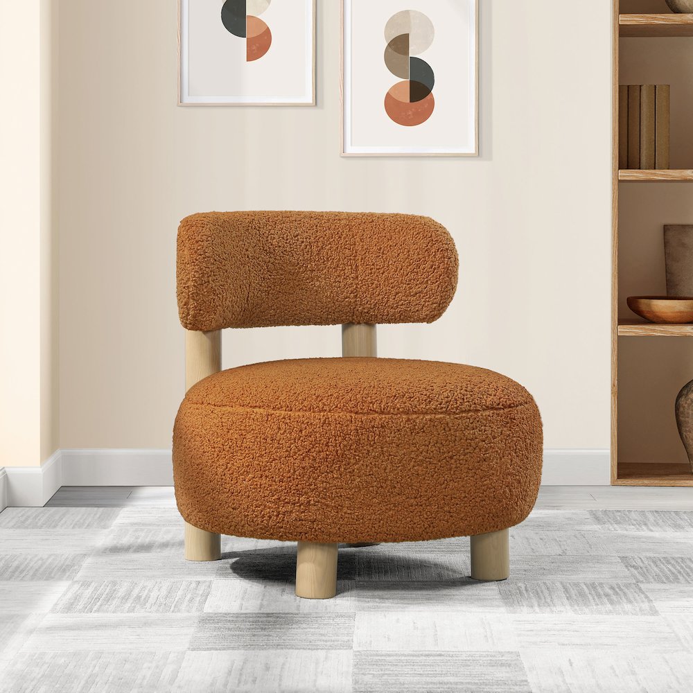 Zonie Boucle Upholstered Barrel Back Accent Chair Orange. Picture 10