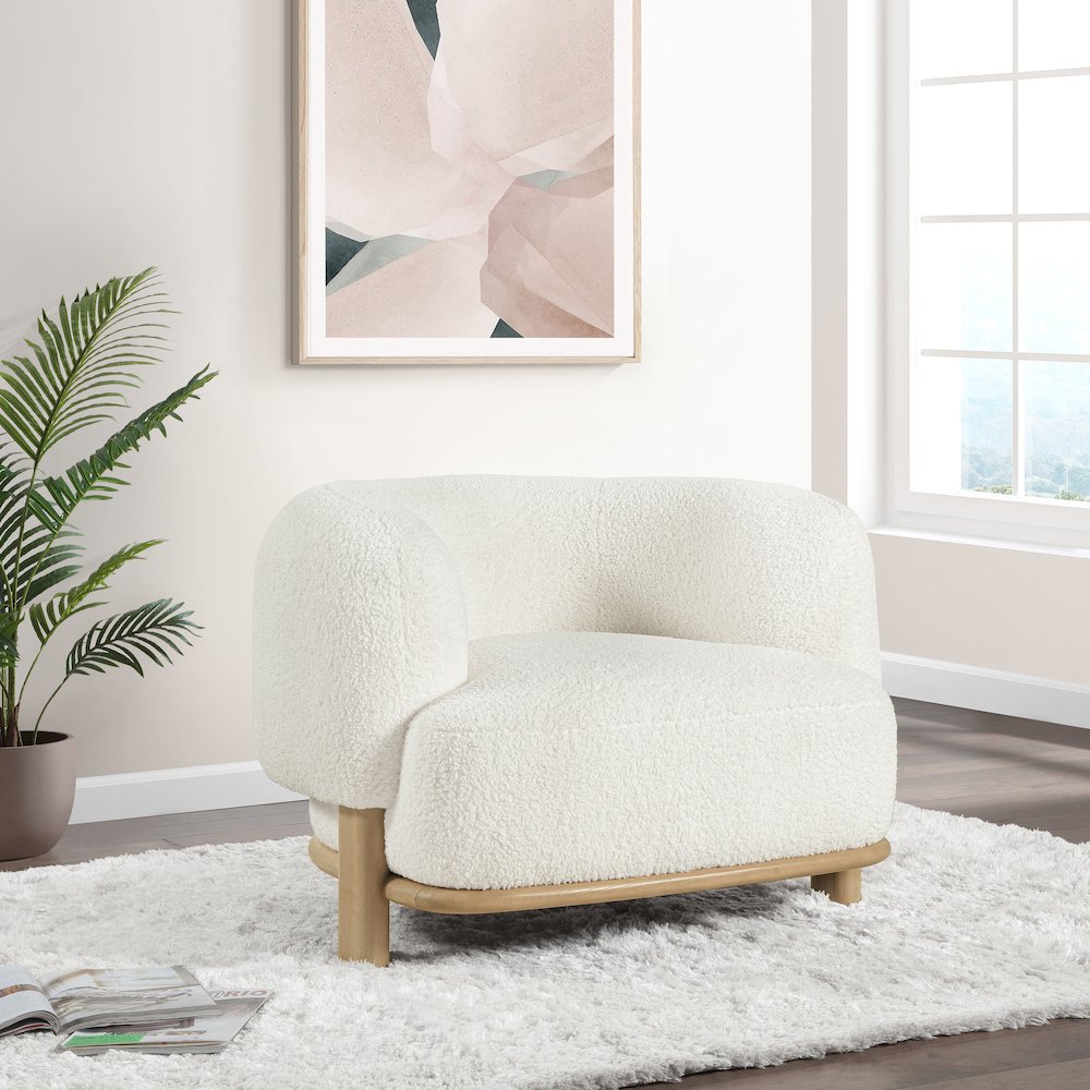 Lawler Upholstered Barrel Back Accent Chair Ivory. Picture 10