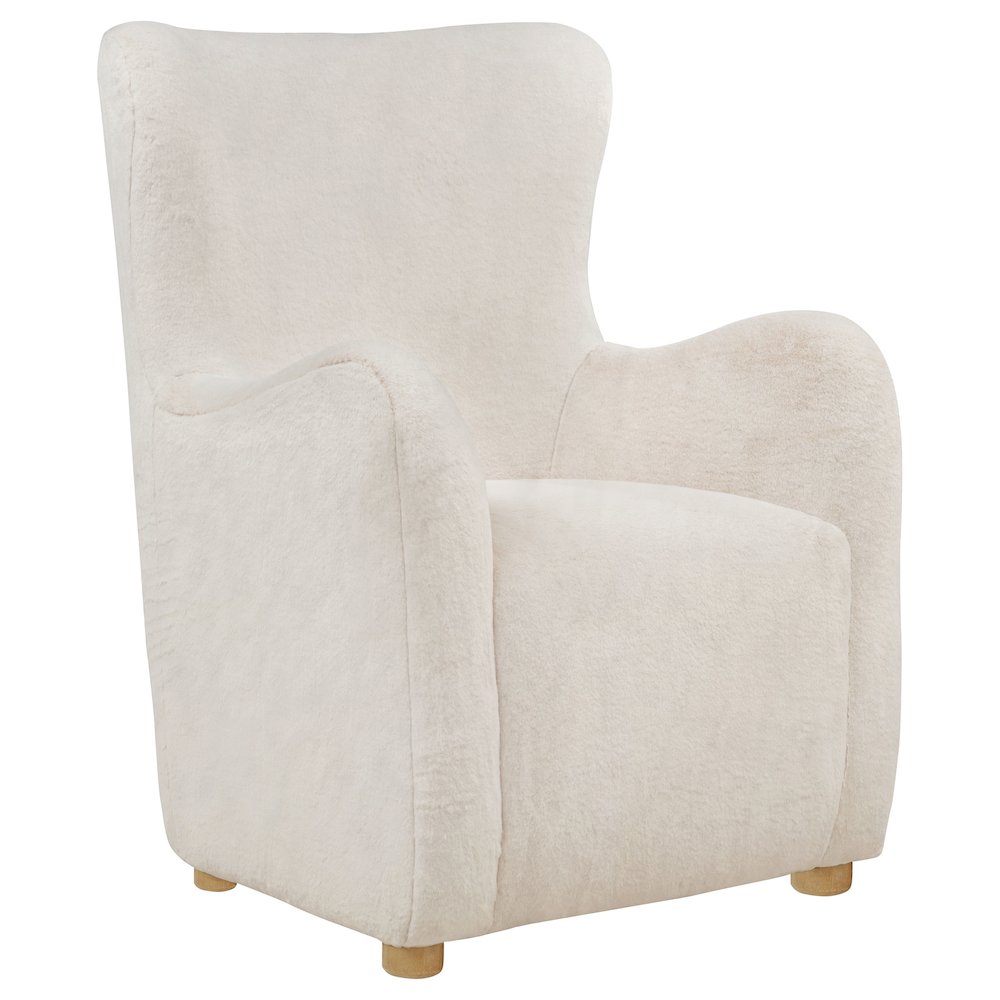 Thornton Faux Fur Upholstered Wingback Lounge Accent Chair Cream. Picture 1