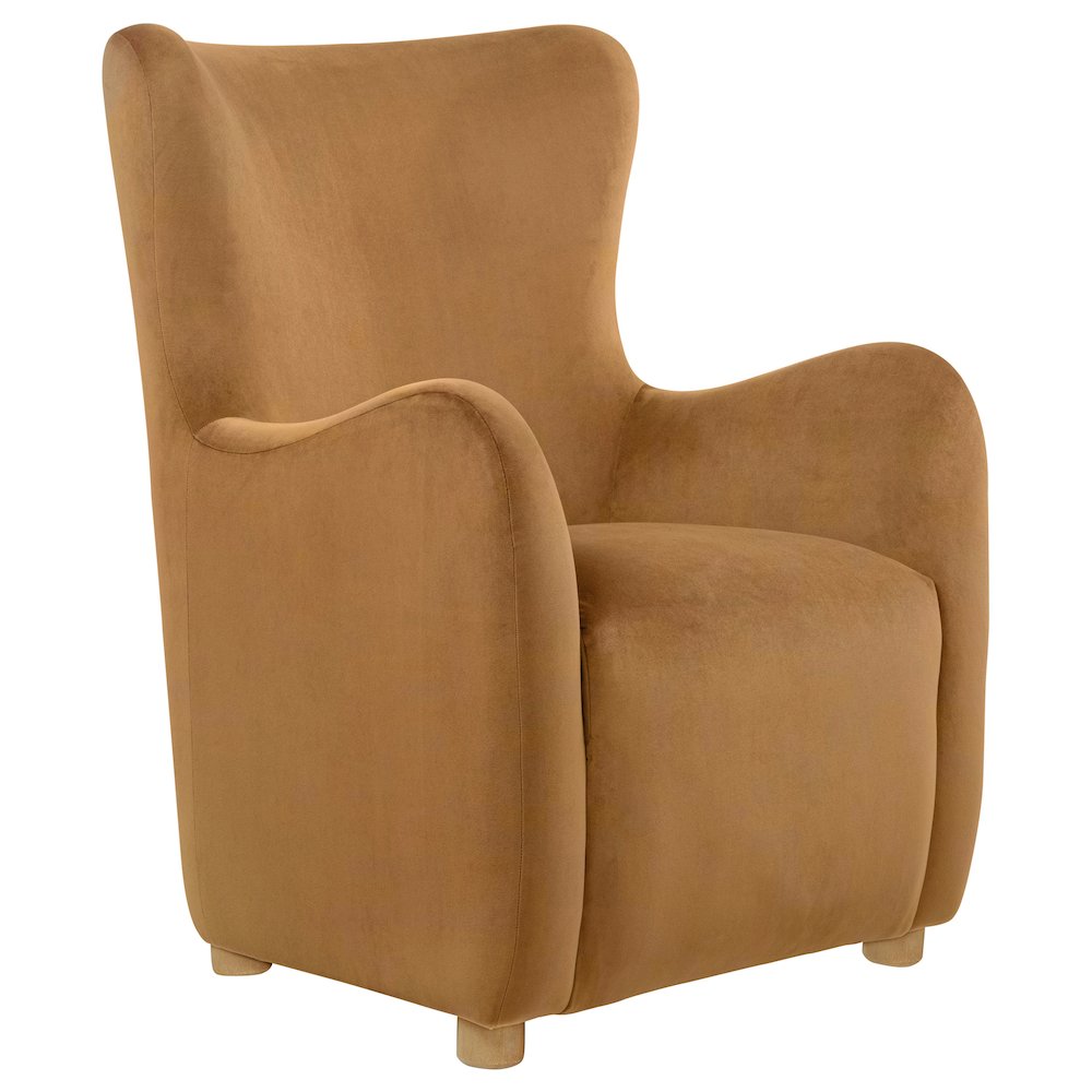 Thornton Velvet Upholstered Wingback Lounge Accent Chair Cognac. Picture 1