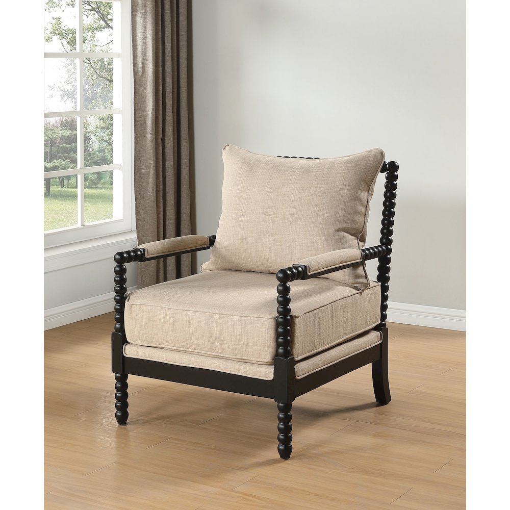 Blanchett Upholstered Bobbin Accent Chair Beige and Black. Picture 2