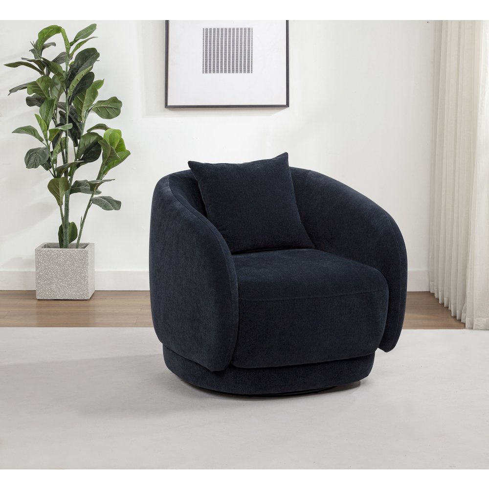 Arnaud Chenille Upholstered Swivel Accent Chair Navy. Picture 2