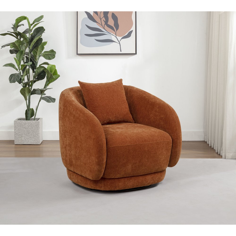 Arnaud Chenille Upholstered Swivel Accent Chair Burnt Orange. Picture 2