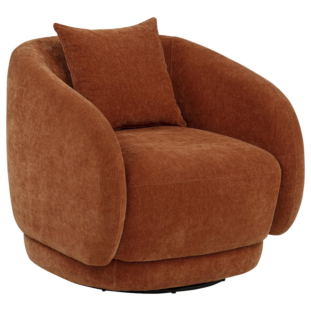 Arnaud Chenille Upholstered Swivel Accent Chair Burnt Orange. Picture 1