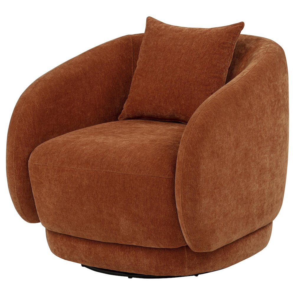 Arnaud Chenille Upholstered Swivel Accent Chair Burnt Orange. Picture 4