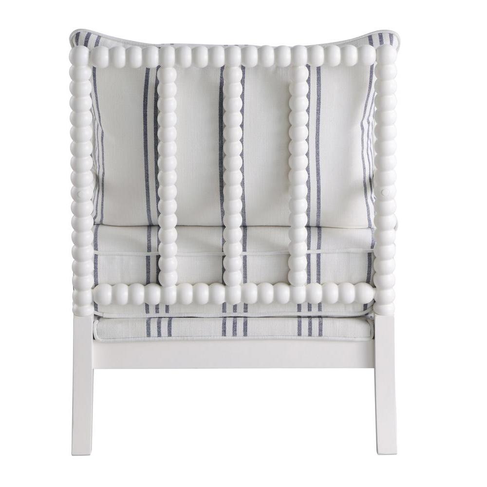 White Upholstered Accent Chair with Navy Spindle Accents for Modern Decor. Picture 3
