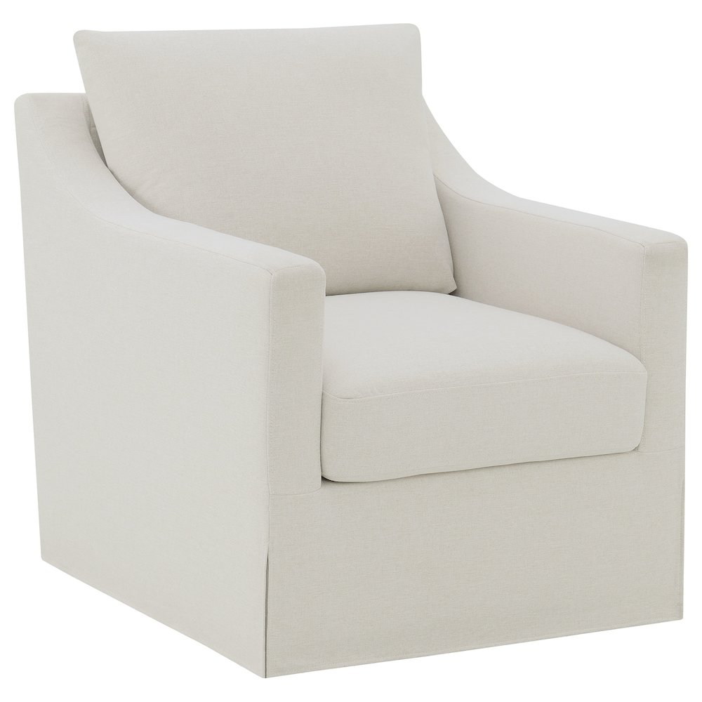 Winter Upholstered Sloped Arm Accent Swivel Chair Beige. Picture 1