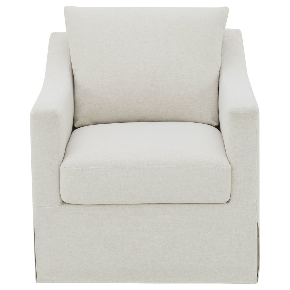 Winter Upholstered Sloped Arm Accent Swivel Chair Beige. Picture 3