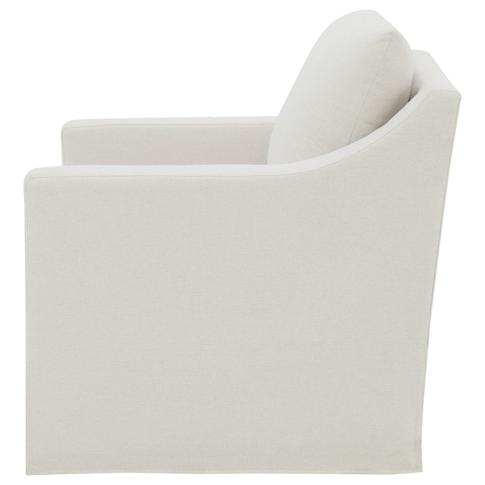 Winter Upholstered Sloped Arm Accent Swivel Chair Beige. Picture 5