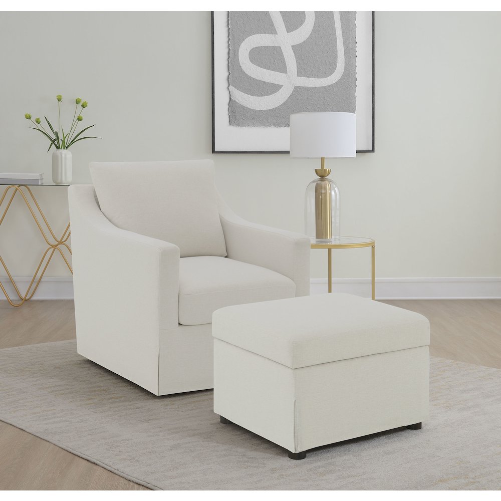 Winter Upholstered Sloped Arm Accent Swivel Chair Beige. Picture 11