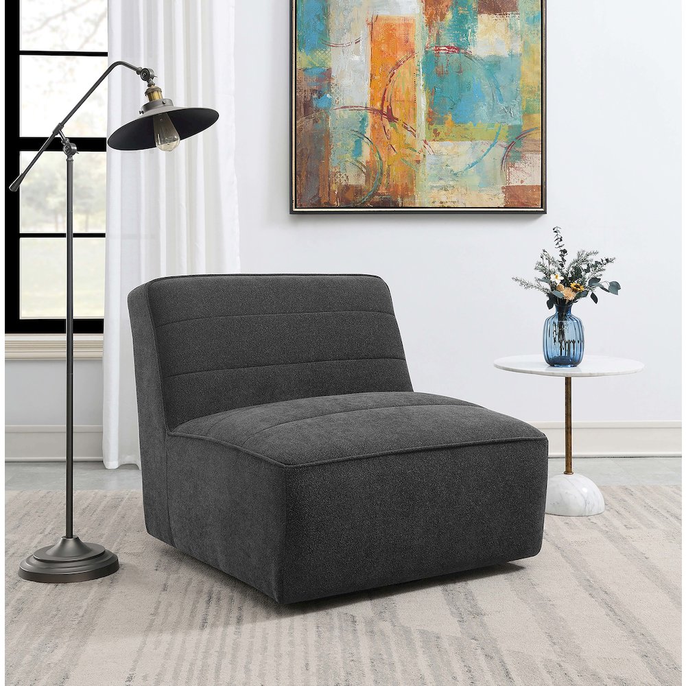Cobie Upholstered Armless Swivel Chair Dark Charcoal. Picture 9