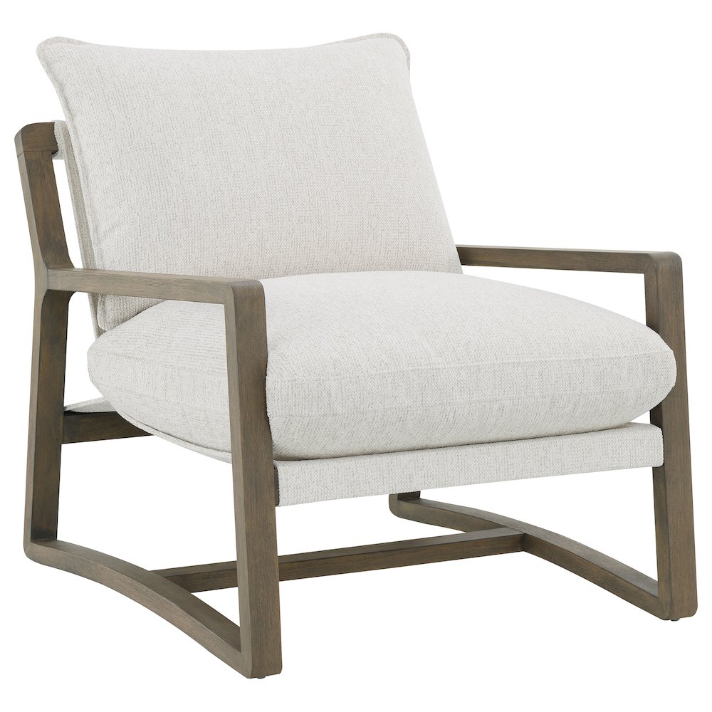 Geneva Boucle Upholstered Wood Arm Accent Chair Sand. Picture 1