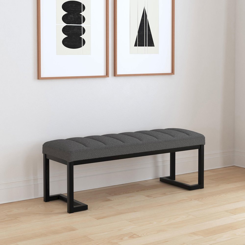 Mesa Boucle Upholstered Tufted Accent Bench Charcoal. Picture 6