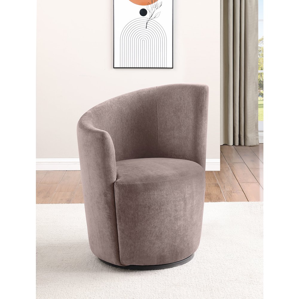 Nueva Upholstered Swivel Chair Curved Backrest Blush. Picture 2