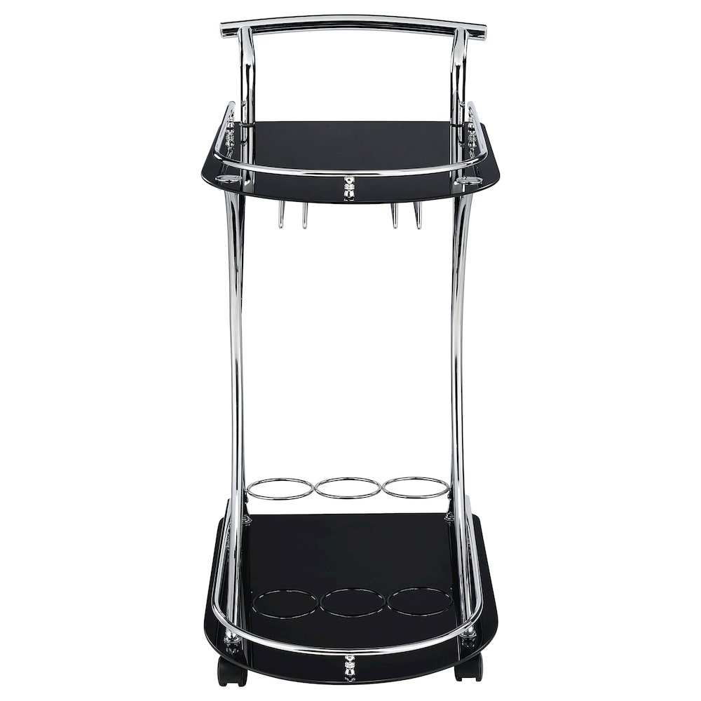 Elfman 2-tier Glass Shelf Metal Bar Cart Black and Chrome. Picture 3