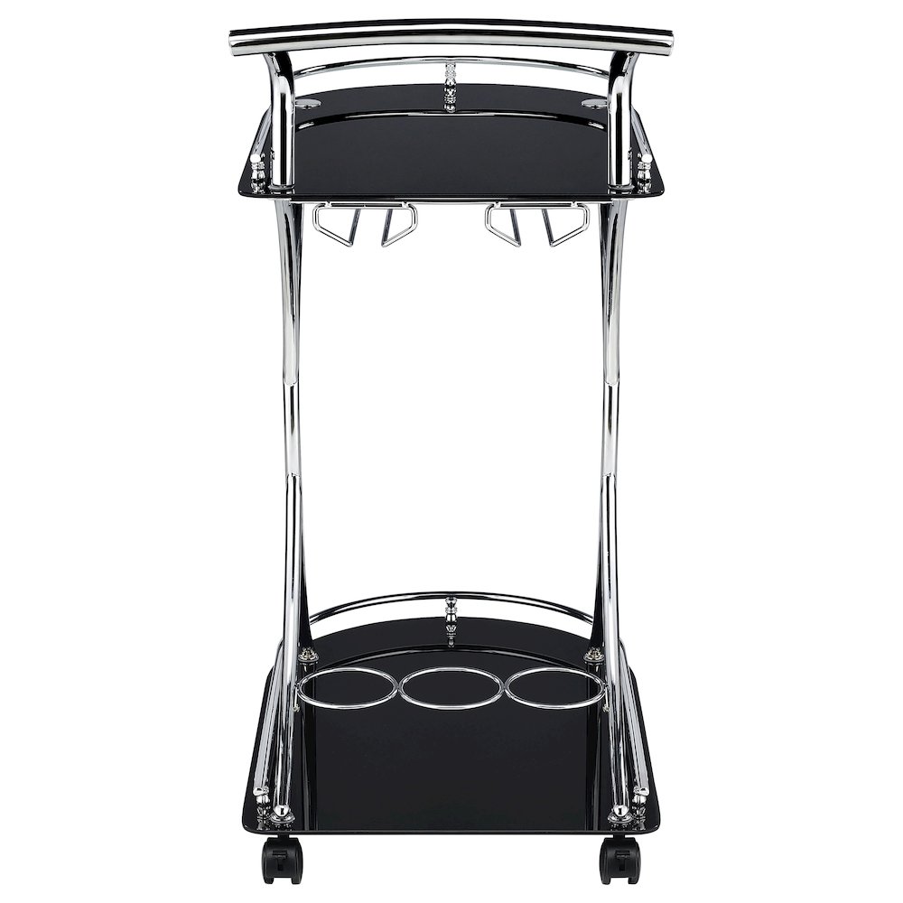 Elfman 2-tier Glass Shelf Metal Bar Cart Black and Chrome. Picture 7