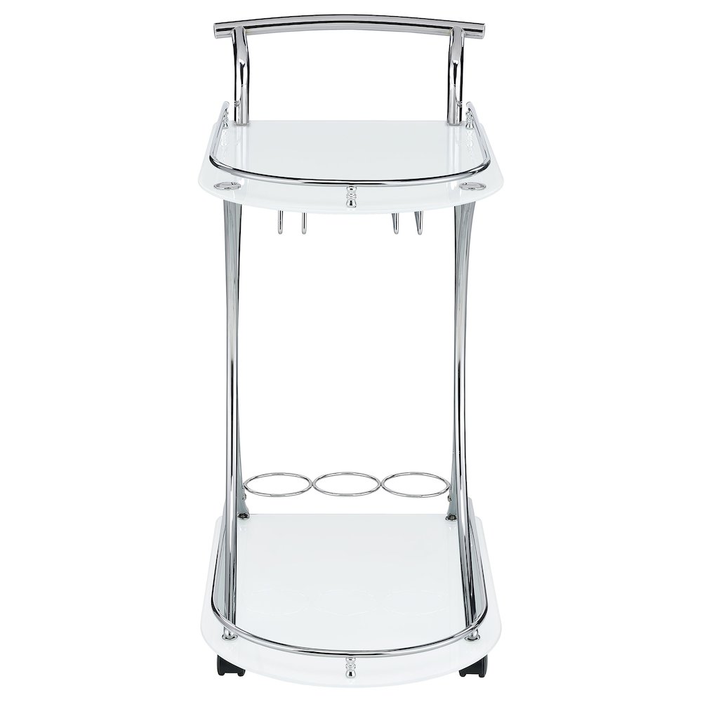 Elfman 2-tier Glass Shelf Metal Bar Cart White and Chrome. Picture 3