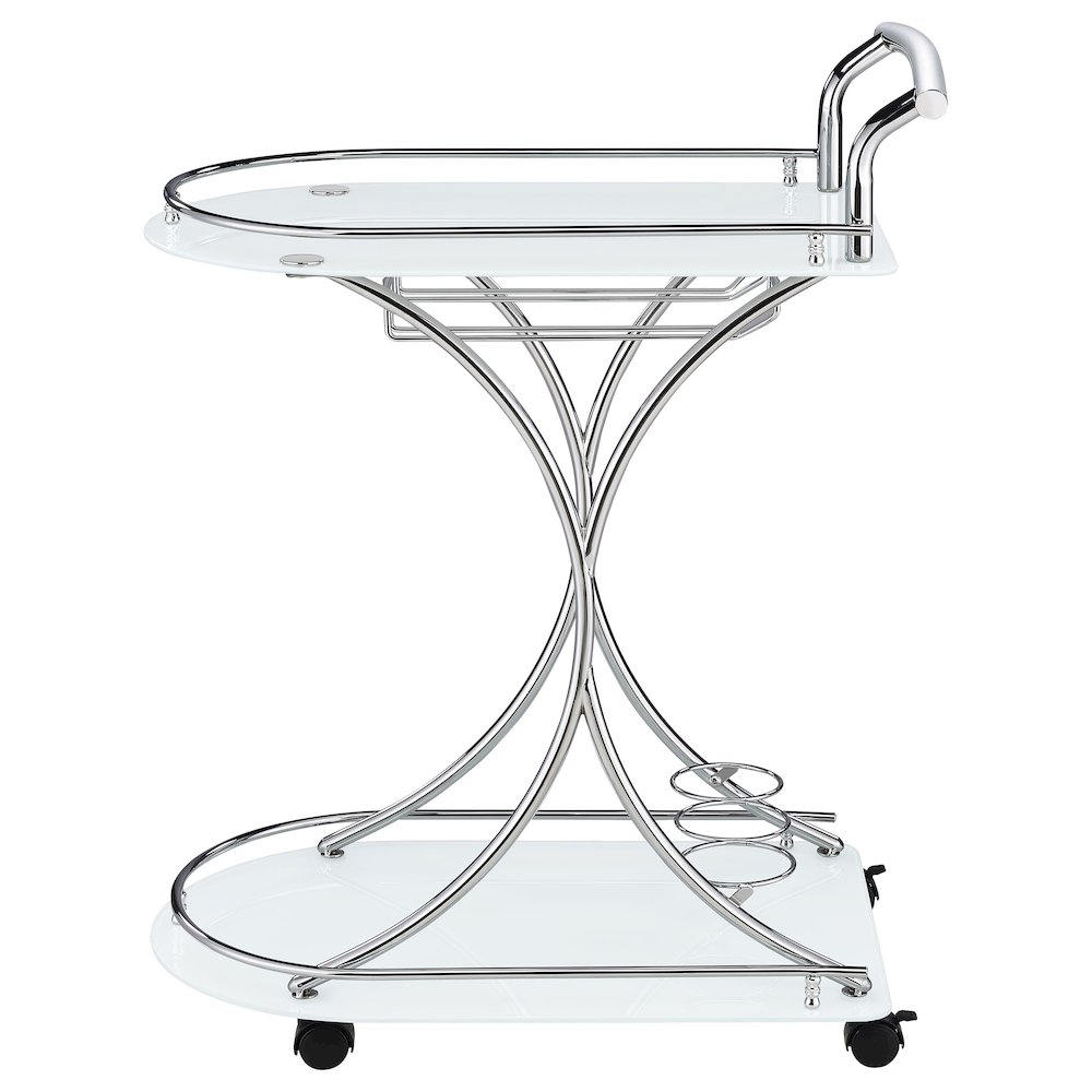 Elfman 2-tier Glass Shelf Metal Bar Cart White and Chrome. Picture 5