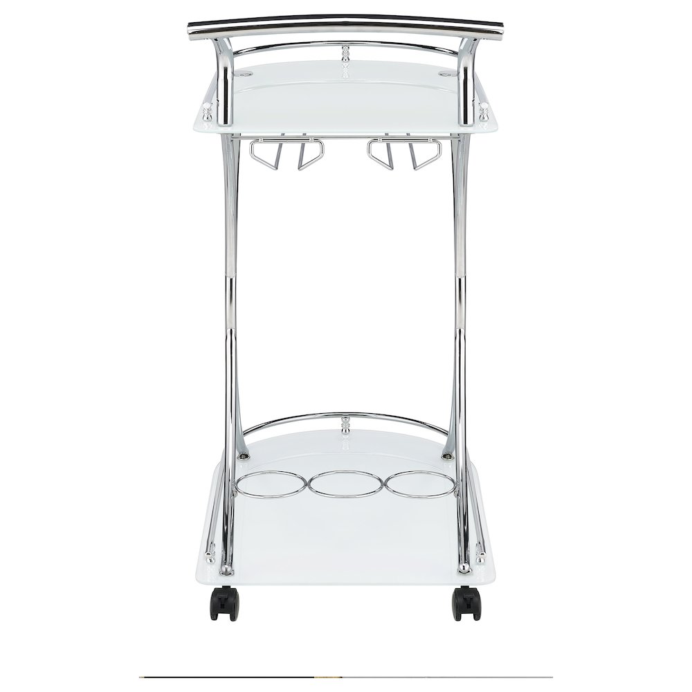 Elfman 2-tier Glass Shelf Metal Bar Cart White and Chrome. Picture 7