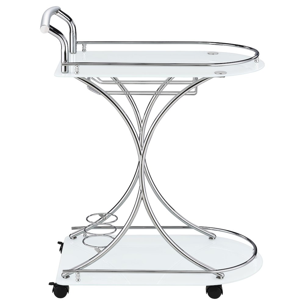 Elfman 2-tier Glass Shelf Metal Bar Cart White and Chrome. Picture 9