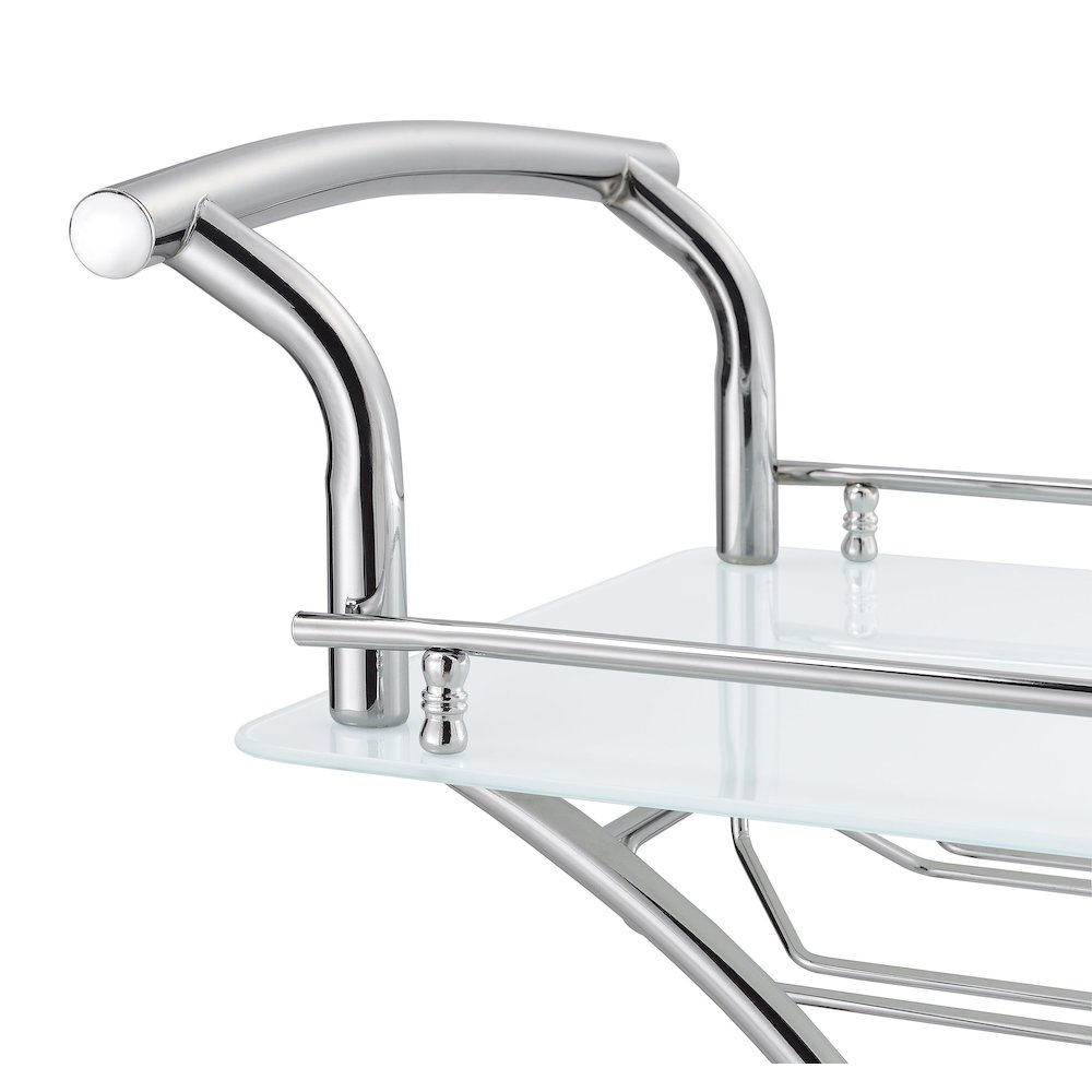 Elfman 2-tier Glass Shelf Metal Bar Cart White and Chrome. Picture 12