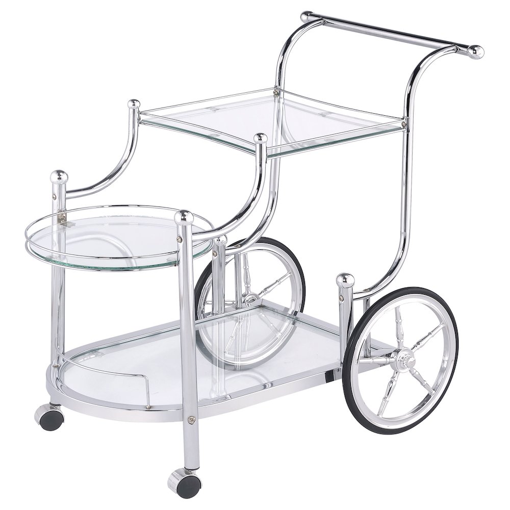Sarandon 3-tier Glass Shelf Metal Bar Cart Chrome. Picture 4