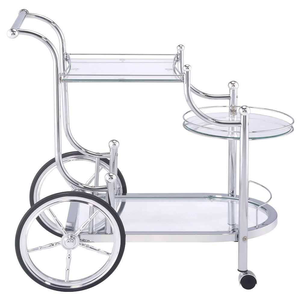 Sarandon 3-tier Glass Shelf Metal Bar Cart Chrome. Picture 7