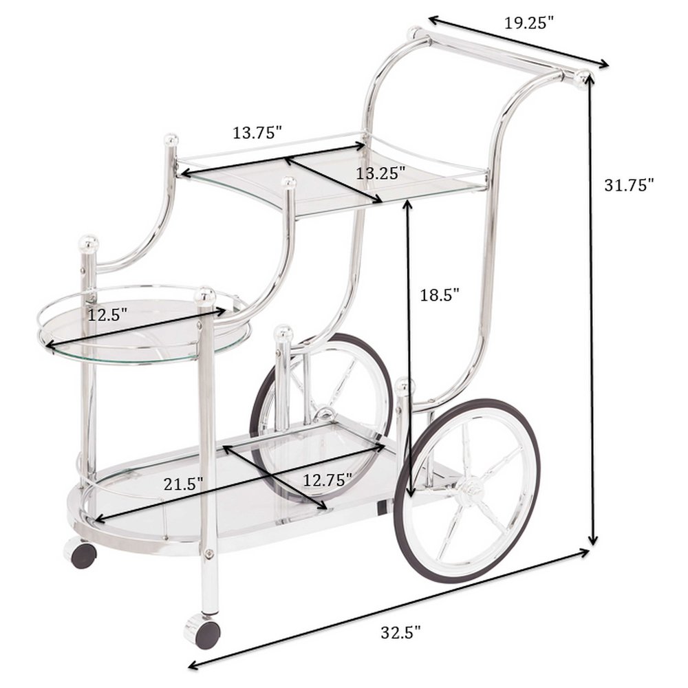 Sarandon 3-tier Glass Shelf Metal Bar Cart Chrome. Picture 10