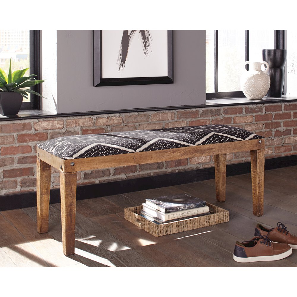 Lamont Fabric Upholstered Accent Bench Black and Natural. Picture 6